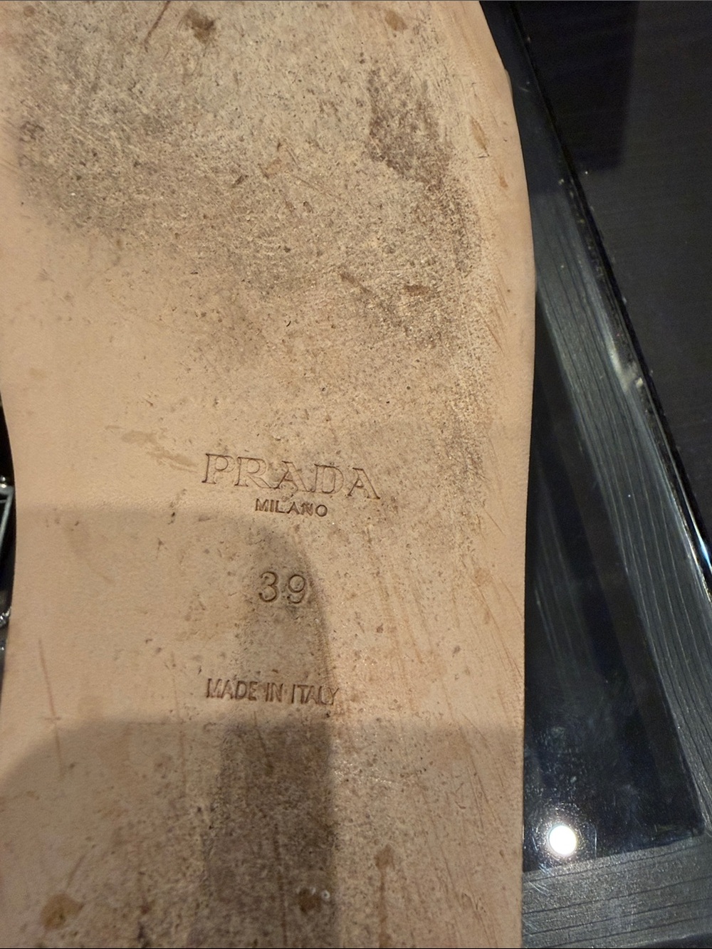 Prada Beige Leather Slide Mules with Triangle Logo - Picture 5 of 7